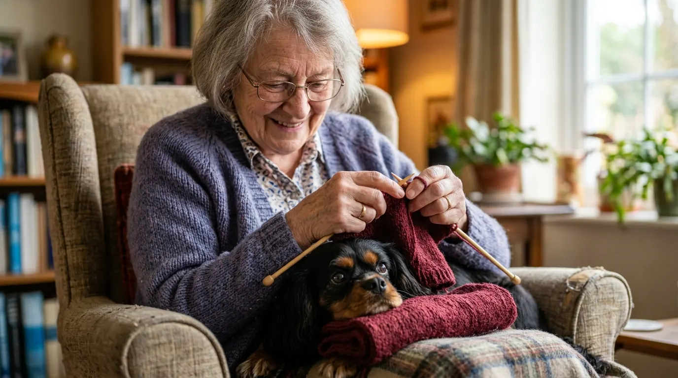 Grandmother knitting with dog — Airline-Approved Carriers