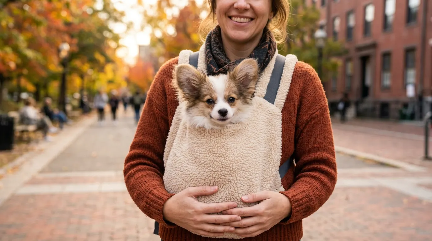 Papillon puppy in chest carrier | Airline-Approved Carriers Papillon puppy in chest carrier — Airline-Approved Carriers