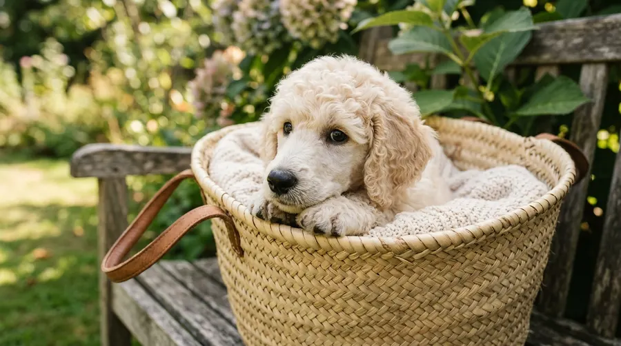 Poodle puppy in woven basket | Airline-Approved Carriers Poodle puppy in woven basket