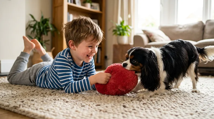 Boy playing with dog