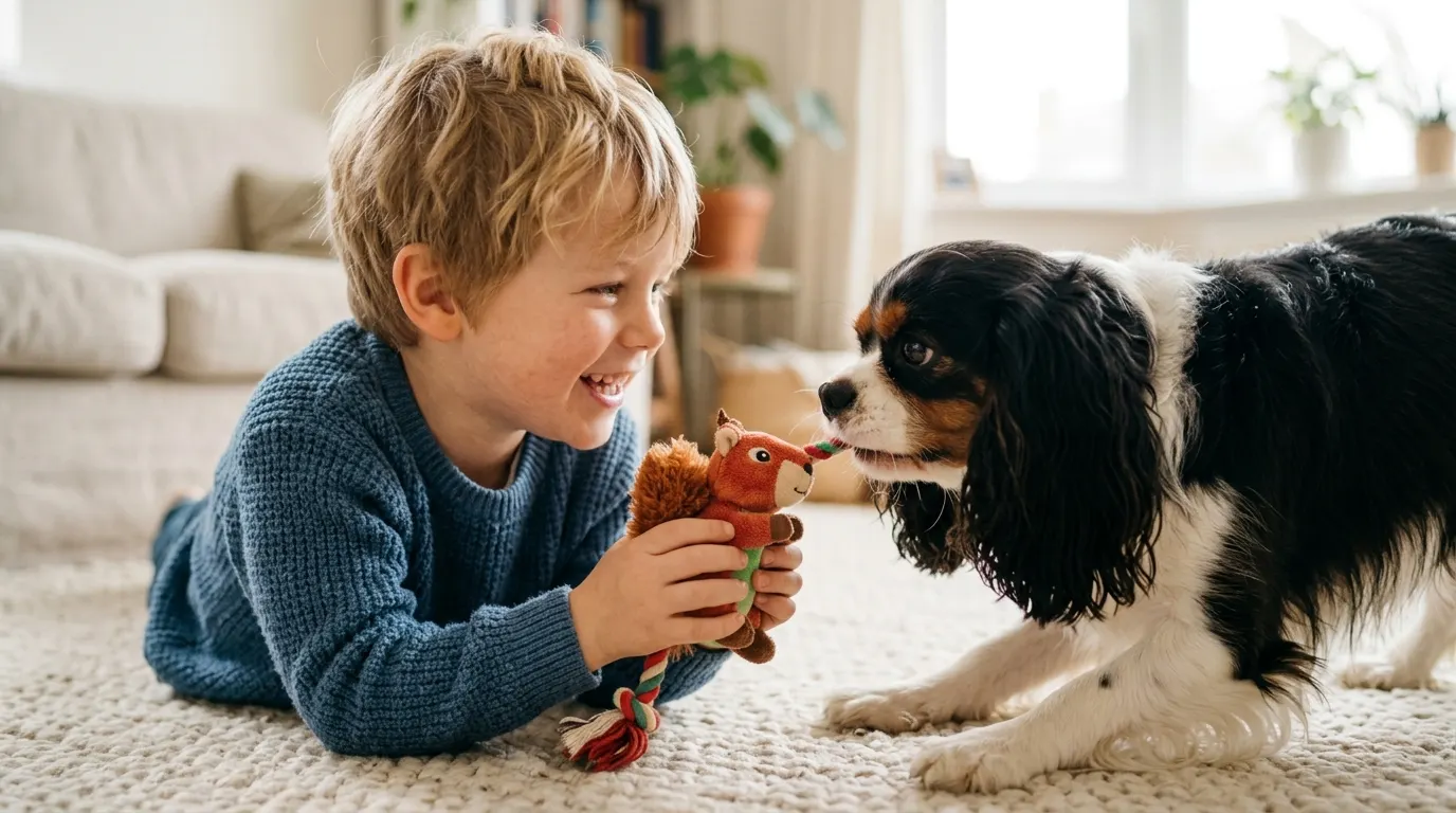 Boy playing with dog — Bathing & Skin Care