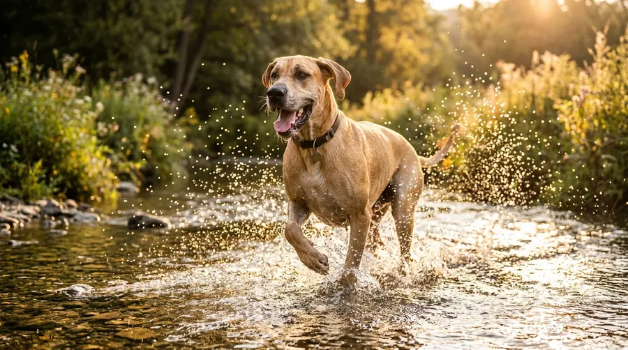 Great Dane splashing in stream | Bathing & Skin Care Great Dane splashing in stream