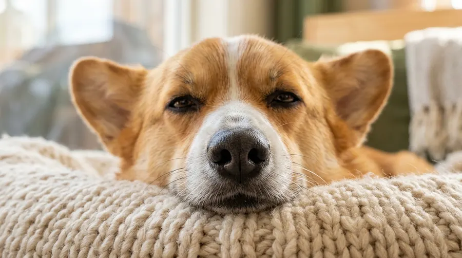 Corgi resting on blanket | Beds & Furniture Corgi resting on blanket
