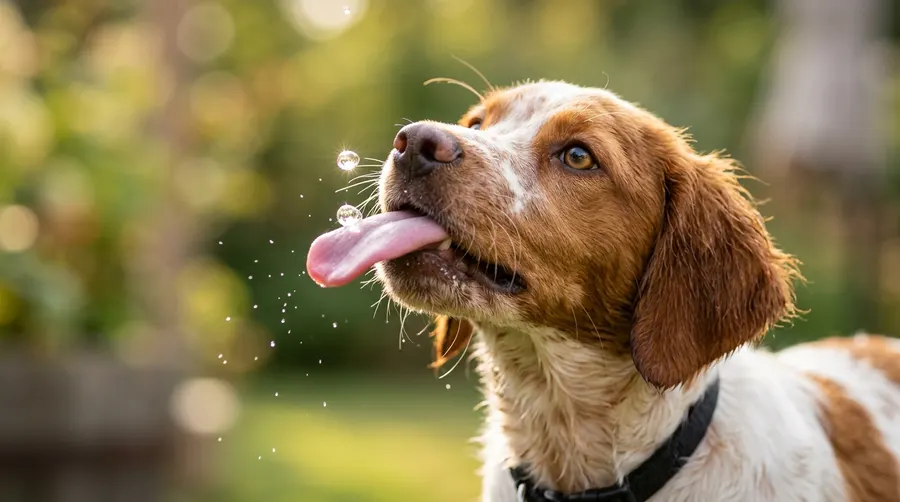 Brittany Spaniel catching water