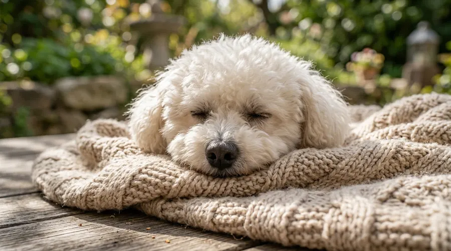 Bichon Frise resting on blanket | best chew proof dog beds Bichon Frise resting on blanket