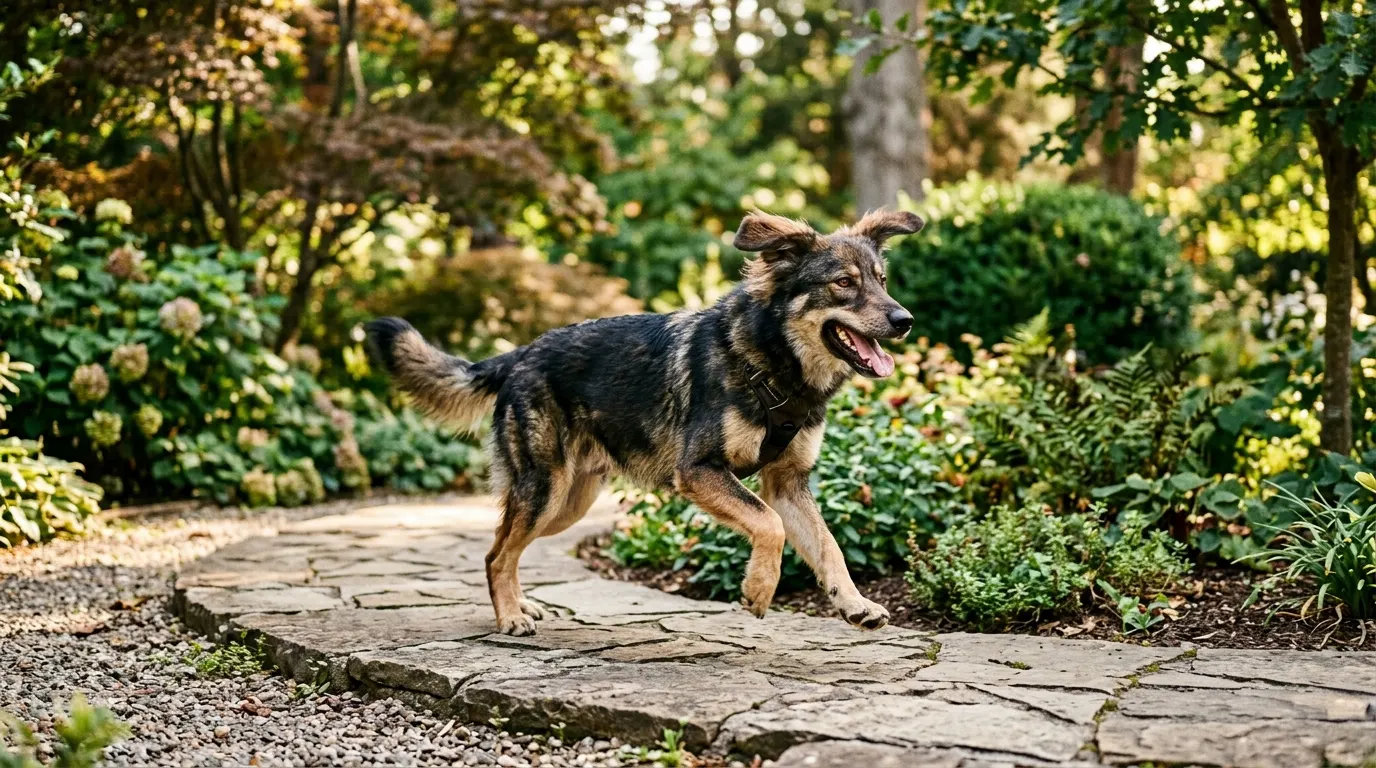 Dog running on garden path | best dog collars Dog running on garden path — best dog collars