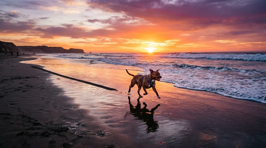 Dog running on sandy beach | best dog collars Dog running on sandy beach