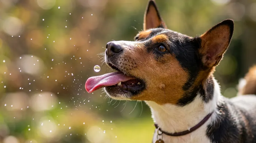 Basenji catching water droplet
