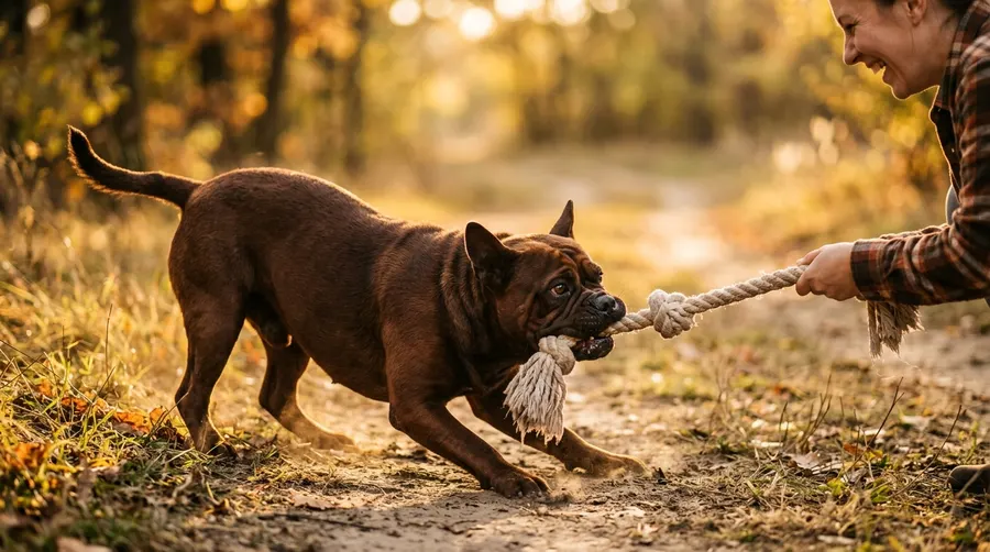 Dog playing tug-of-war
