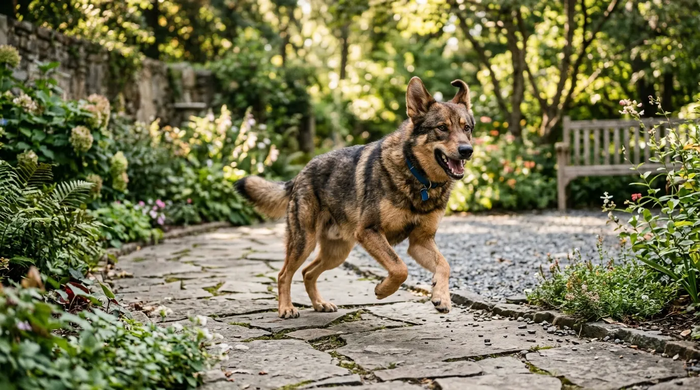 Kunming Wolfdog running on path — best dog leash