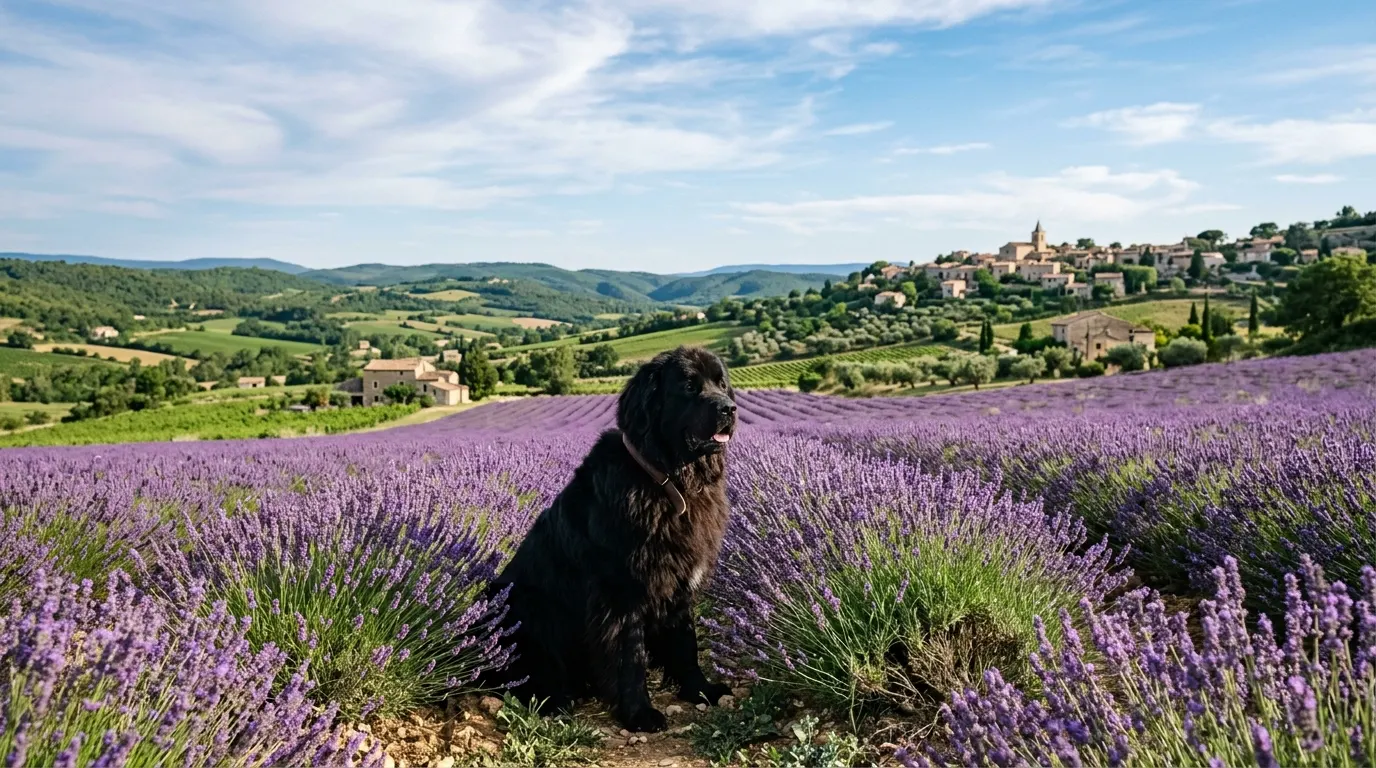 Newfoundland sitting in lavender — best dog probiotics
