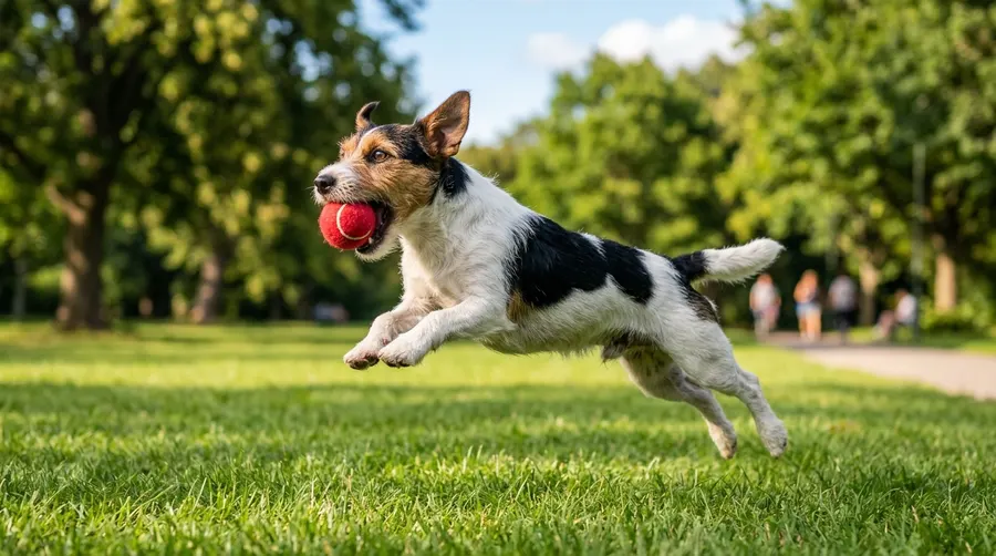 Dog catching tennis ball