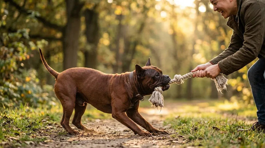 Dog playing tug-of-war