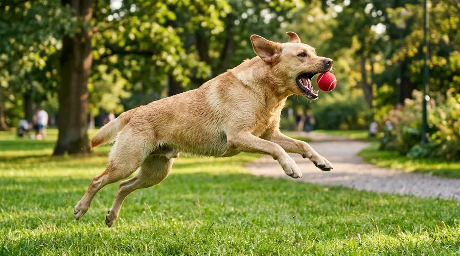 Dog catching tennis ball