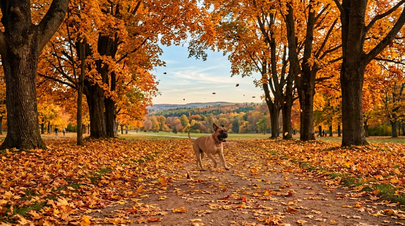 Bullmastiff running in autumn park — best dog training clickers