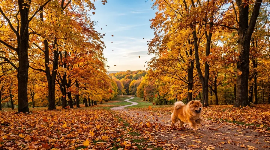 Chow Chow running in park