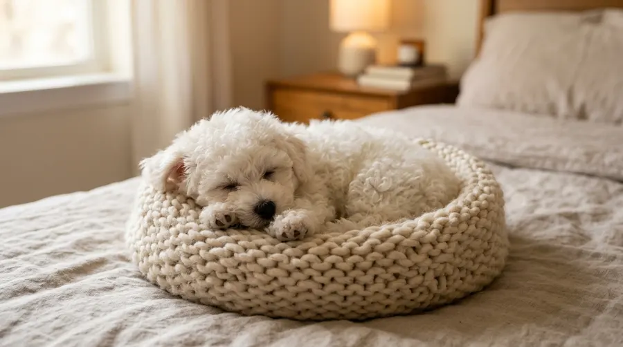Puppy sleeping in basket