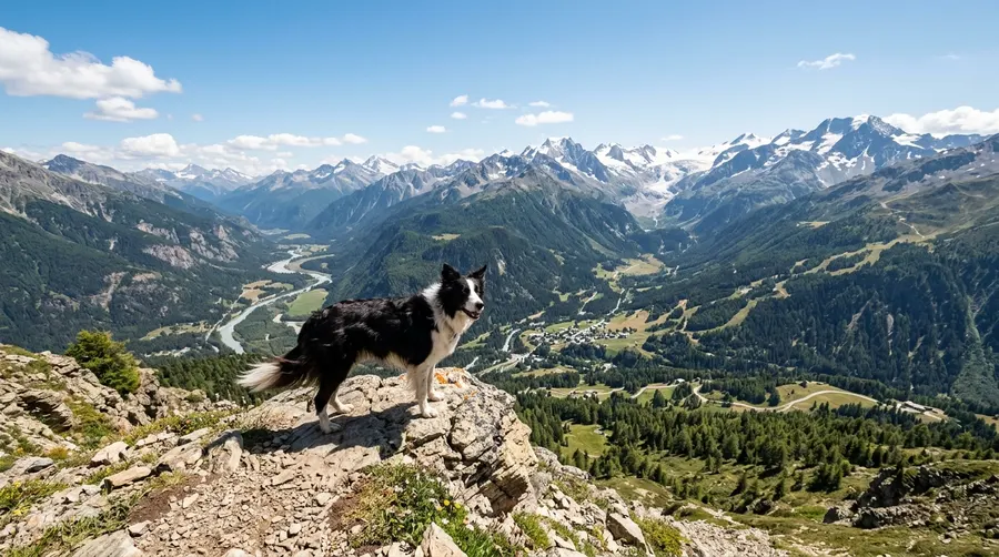 Border Collie standing on mountain