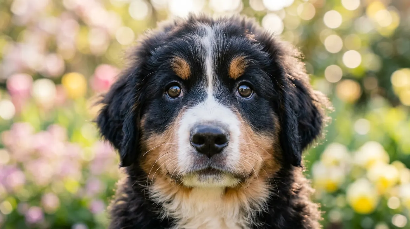 Bernese Mountain Dog puppy looking — best indoor grass litter boxes for dogs
