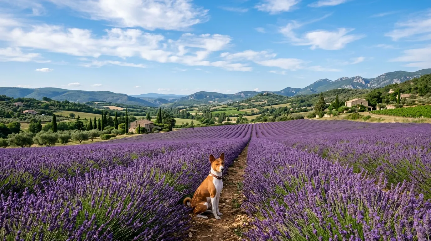 Basenji sitting in lavender field — best joint supplements for dogs