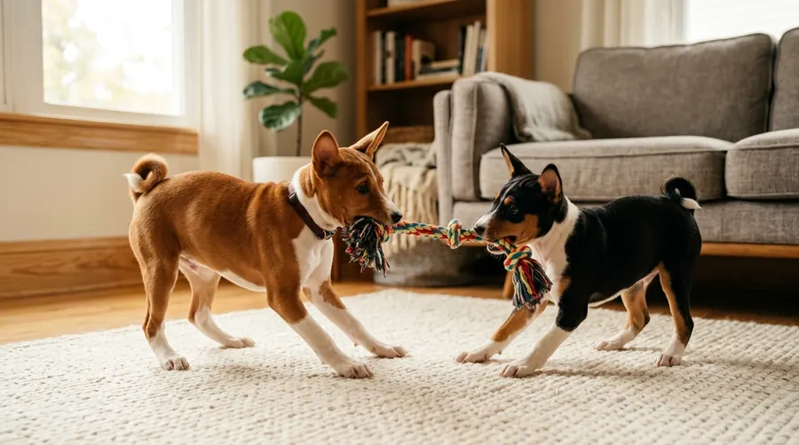 Basenji puppies playing tug of | best over the counter flea and tick preventatives for dogs Basenji puppies playing tug of