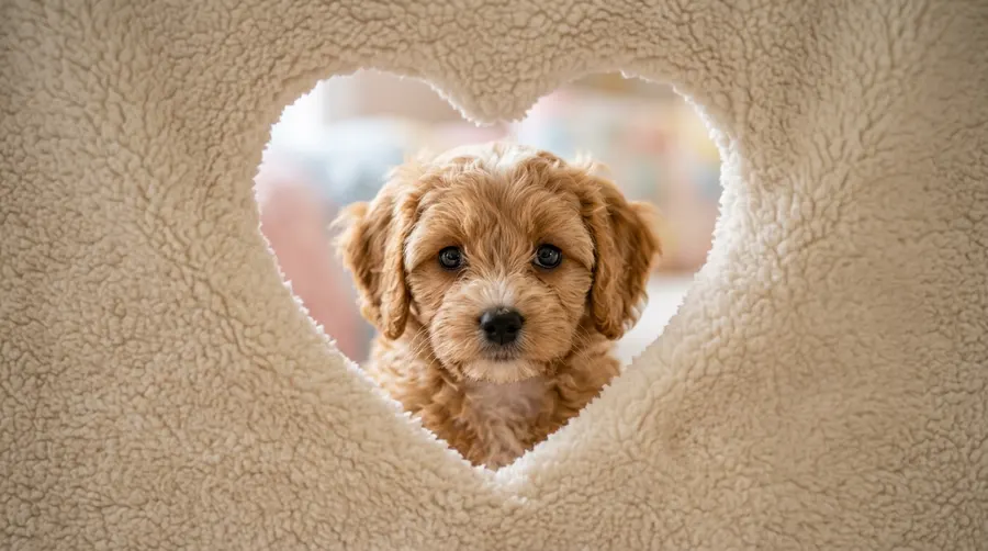 Cavapoo puppy peeking through