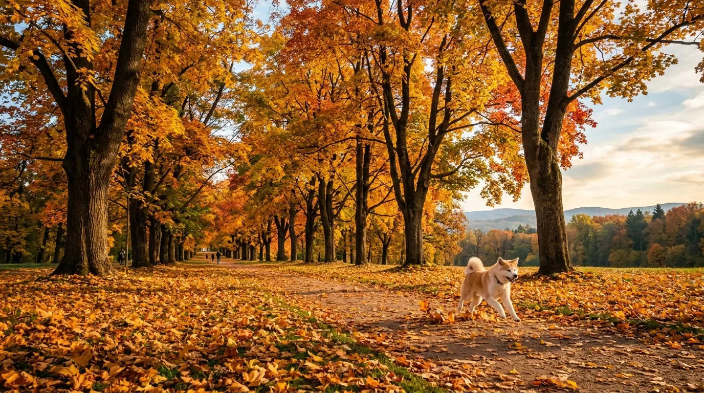 Akita dashing through park — best slow feeder dog bowl