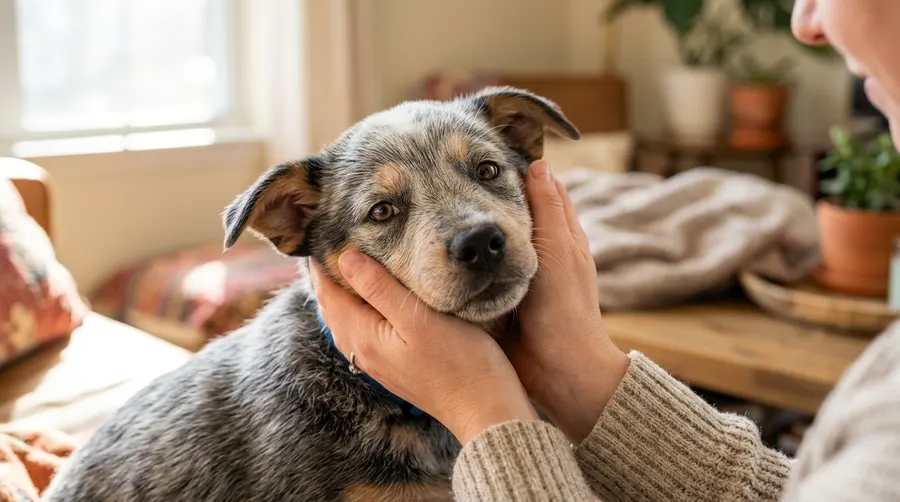 Person petting puppy