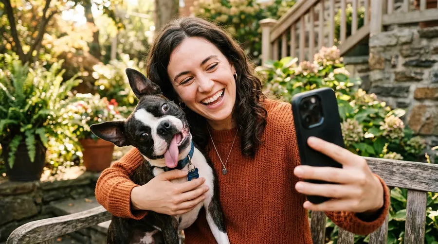 Person taking selfie with dog | Boundary & Deterrent Aids Person taking selfie with dog
