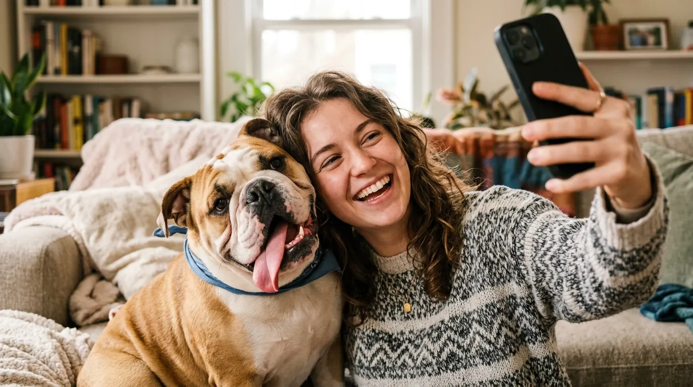 Person taking selfie with dog | Boundary & Deterrent Aids Person taking selfie with dog — Boundary & Deterrent Aids