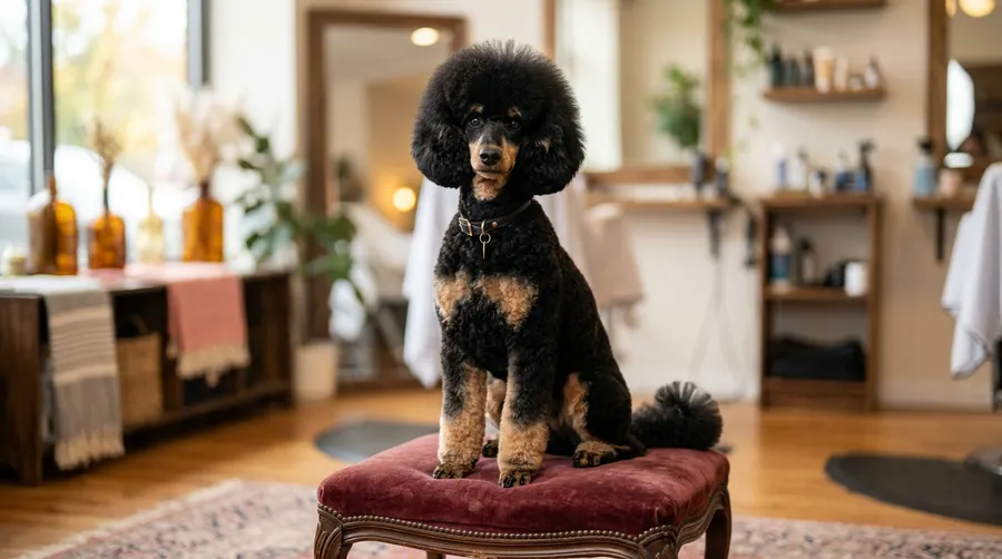 Poodle sitting on stool | Boundary & Deterrent Aids Poodle sitting on stool