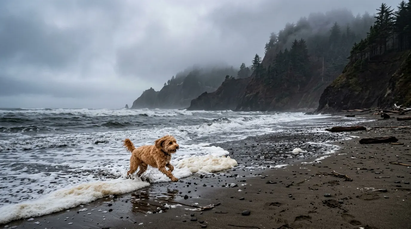 Cavapoo chasing sea foam | Bowl Materials & Sanitation Cavapoo chasing sea foam — Bowl Materials & Sanitation