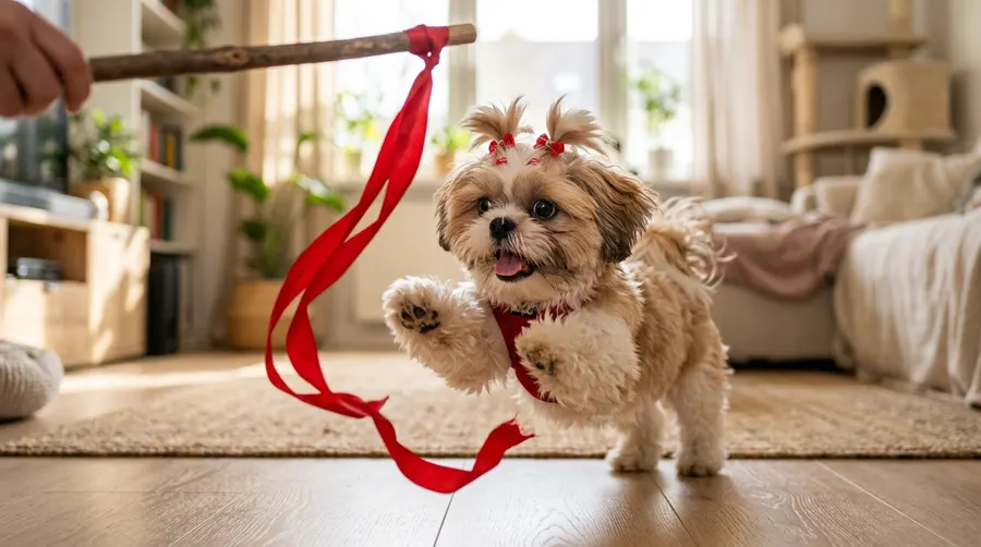 Shih Tzu pawing red ribbon | Bowl Materials & Sanitation Shih Tzu pawing red ribbon