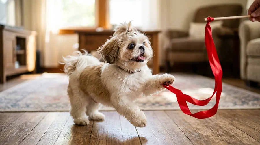 Shih Tzu pawing red ribbon | Bowl Materials & Sanitation Shih Tzu pawing red ribbon