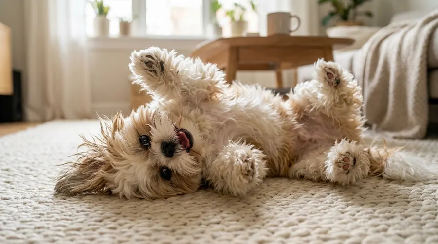 Shih Tzu puppy rolling playfully