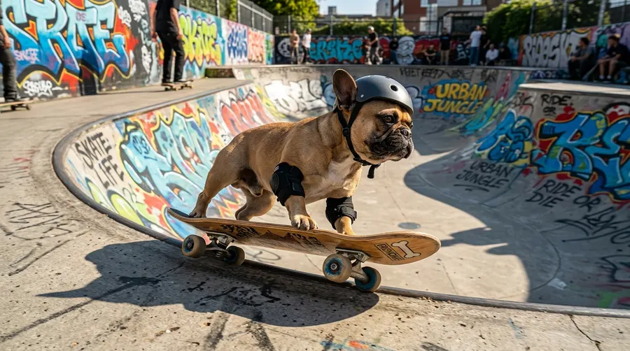 French Bulldog skateboarding | Calming & Health Supplements Treats French Bulldog skateboarding