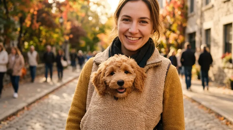 Puppy in chest carrier | Car Safety Harnesses & Crates Puppy in chest carrier