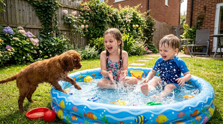 Children splashing in paddling pool