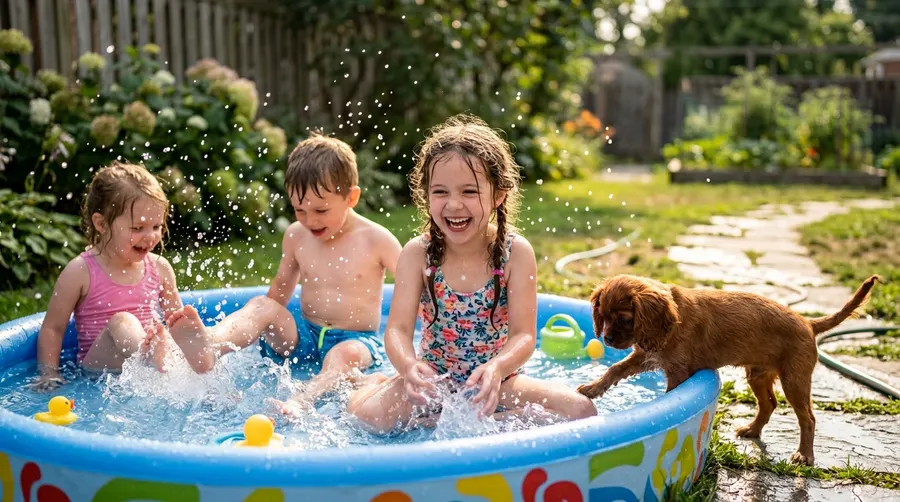 Children splashing in paddling pool