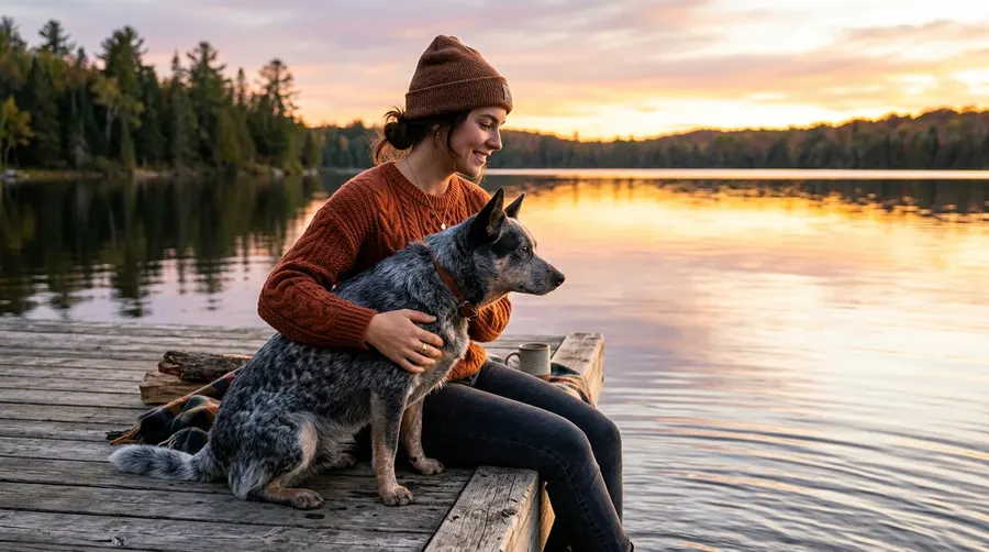 Person and dog watching water | Coat Brushing & De-Shedding Person and dog watching water