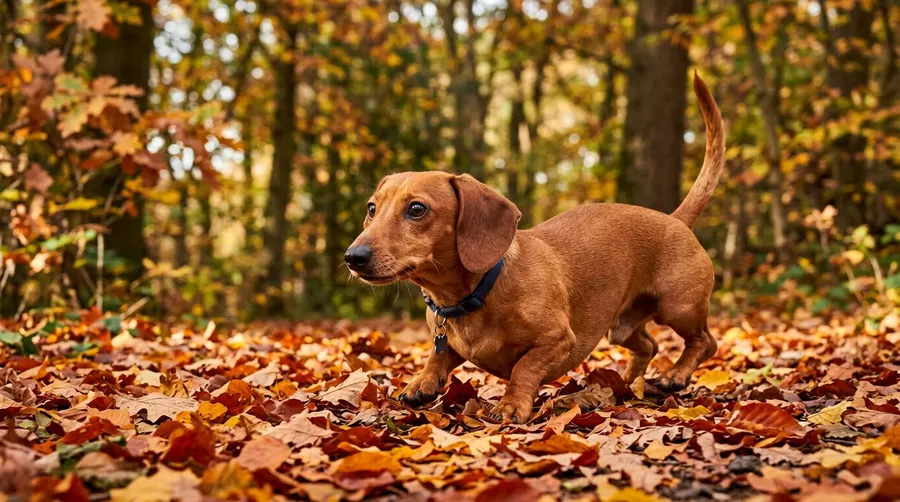Miniature Dachshund pouncing | Collars & Materials Miniature Dachshund pouncing