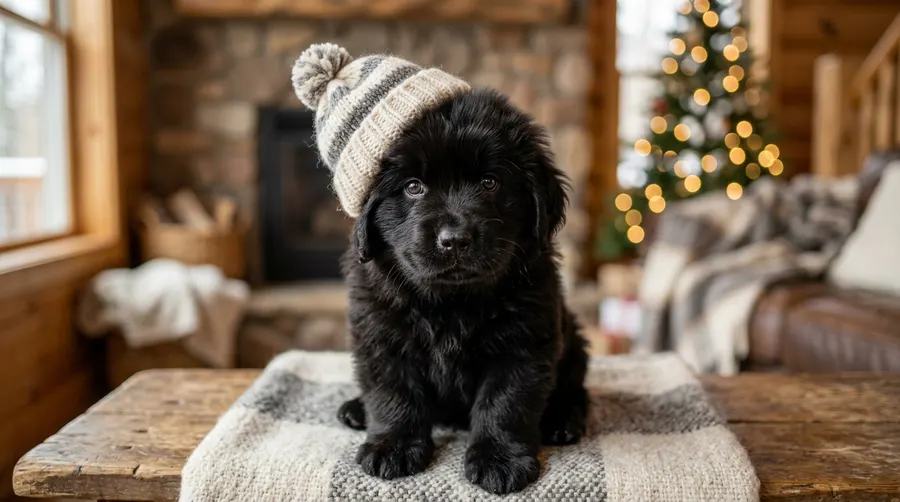 Newfoundland puppy wearing winte | Collars & Materials Newfoundland puppy wearing winte