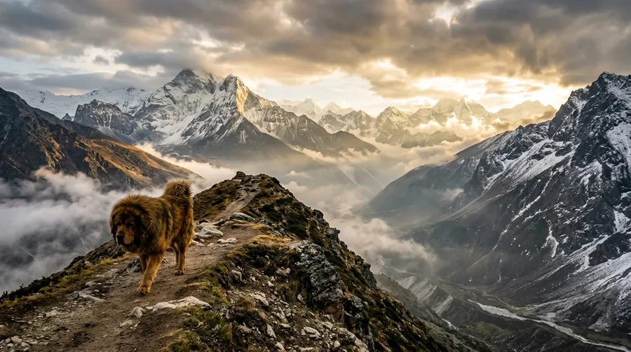 Tibetan Mastiff walking ridge path | Collars & Materials Tibetan Mastiff walking ridge path