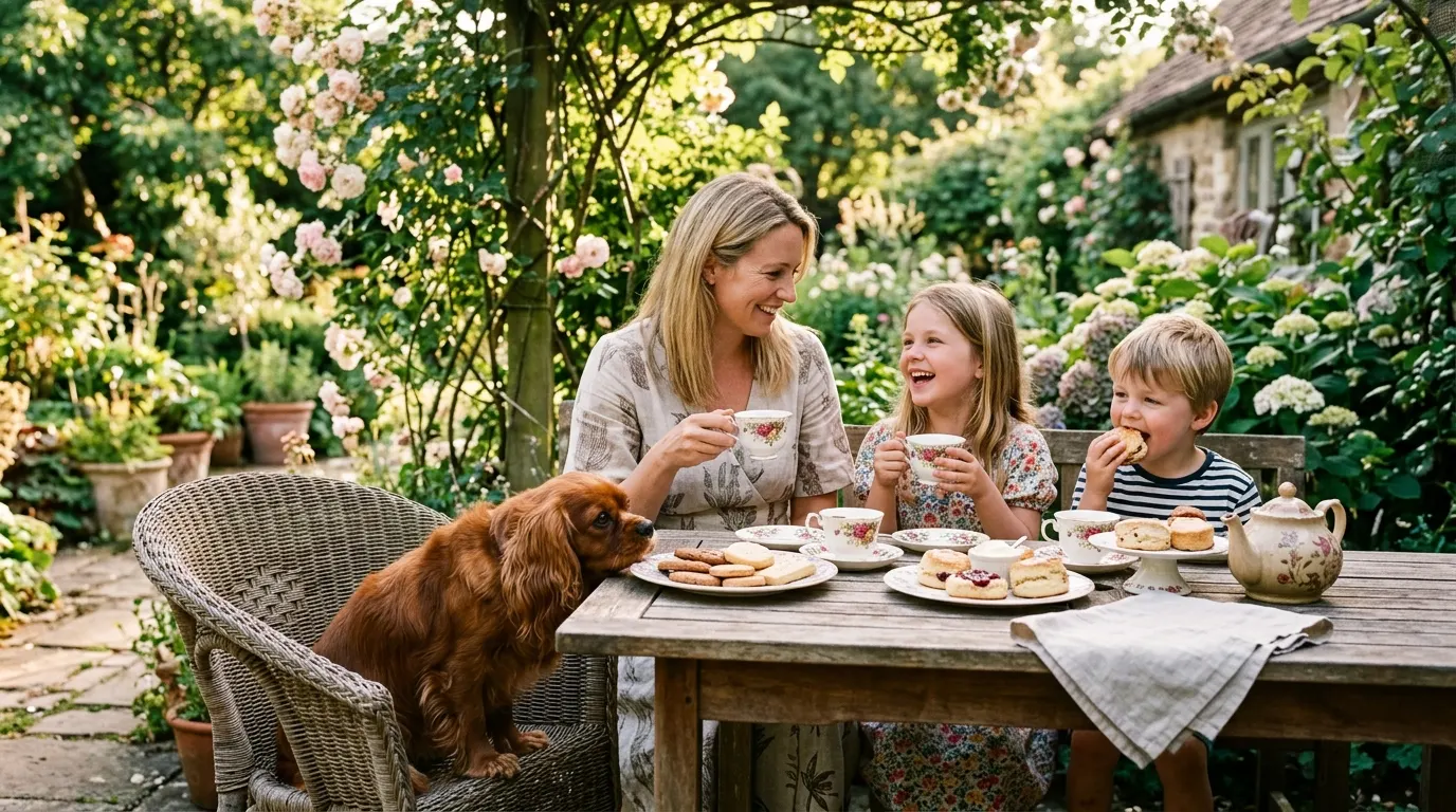 Family having outdoor afternoon tea — Cremation & Memorial Keepsakes