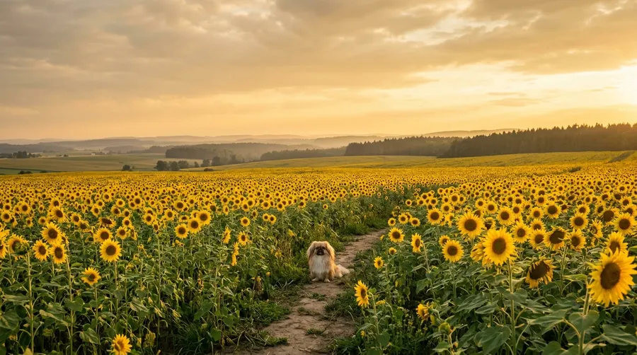 Pekingese sitting in sunflower | Dental Brushing & Hygiene Pekingese sitting in sunflower