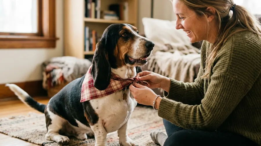 Person tying bandana on dog