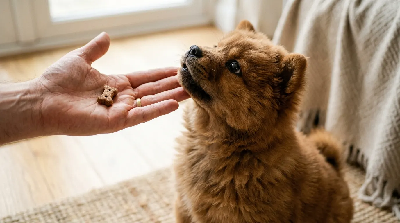 Puppy reaching for treat | Dental Chews & Plaque Control Puppy reaching for treat — Dental Chews & Plaque Control