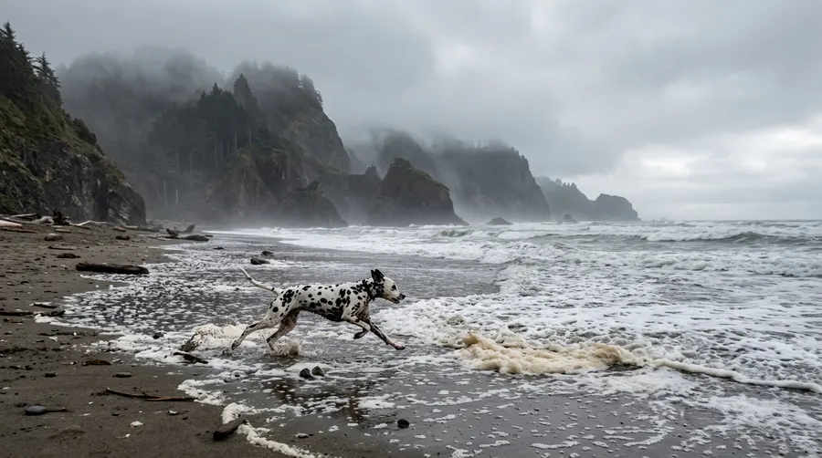 Dalmatian chasing sea foam | Diets & Formats Dalmatian chasing sea foam
