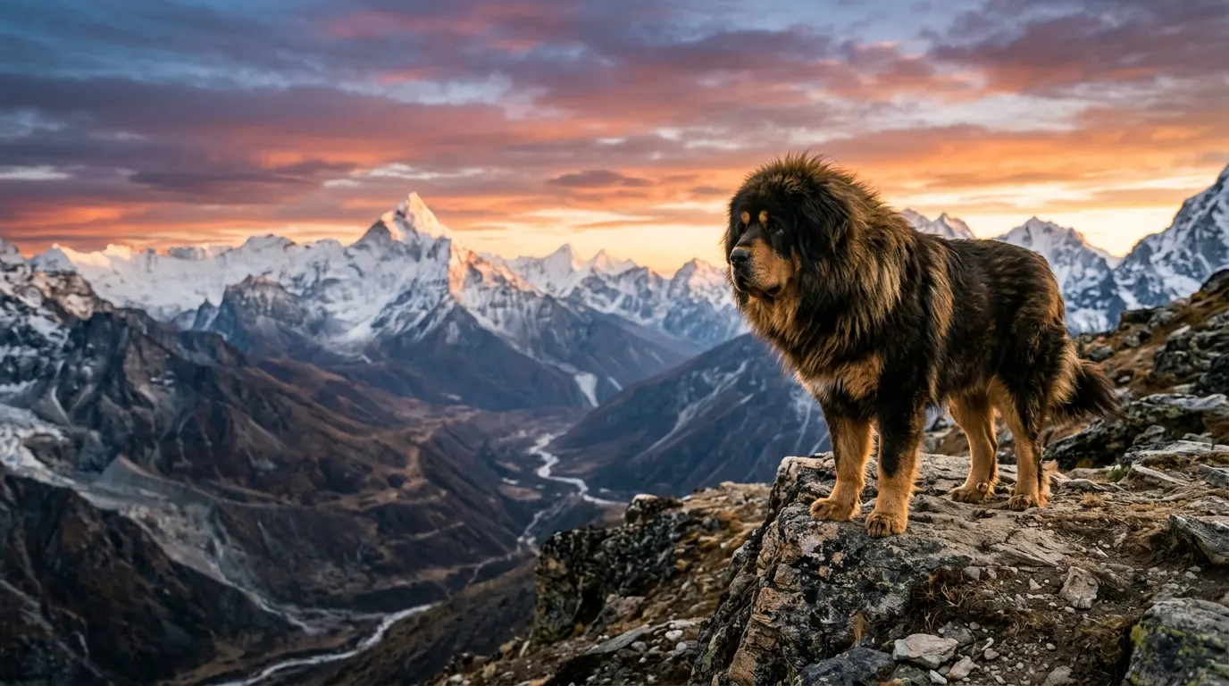 Tibetan Mastiff standing on cliff | Diets & Formats Tibetan Mastiff standing on cliff — Diets & Formats