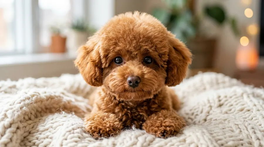 Toy Poodle sitting on blanket